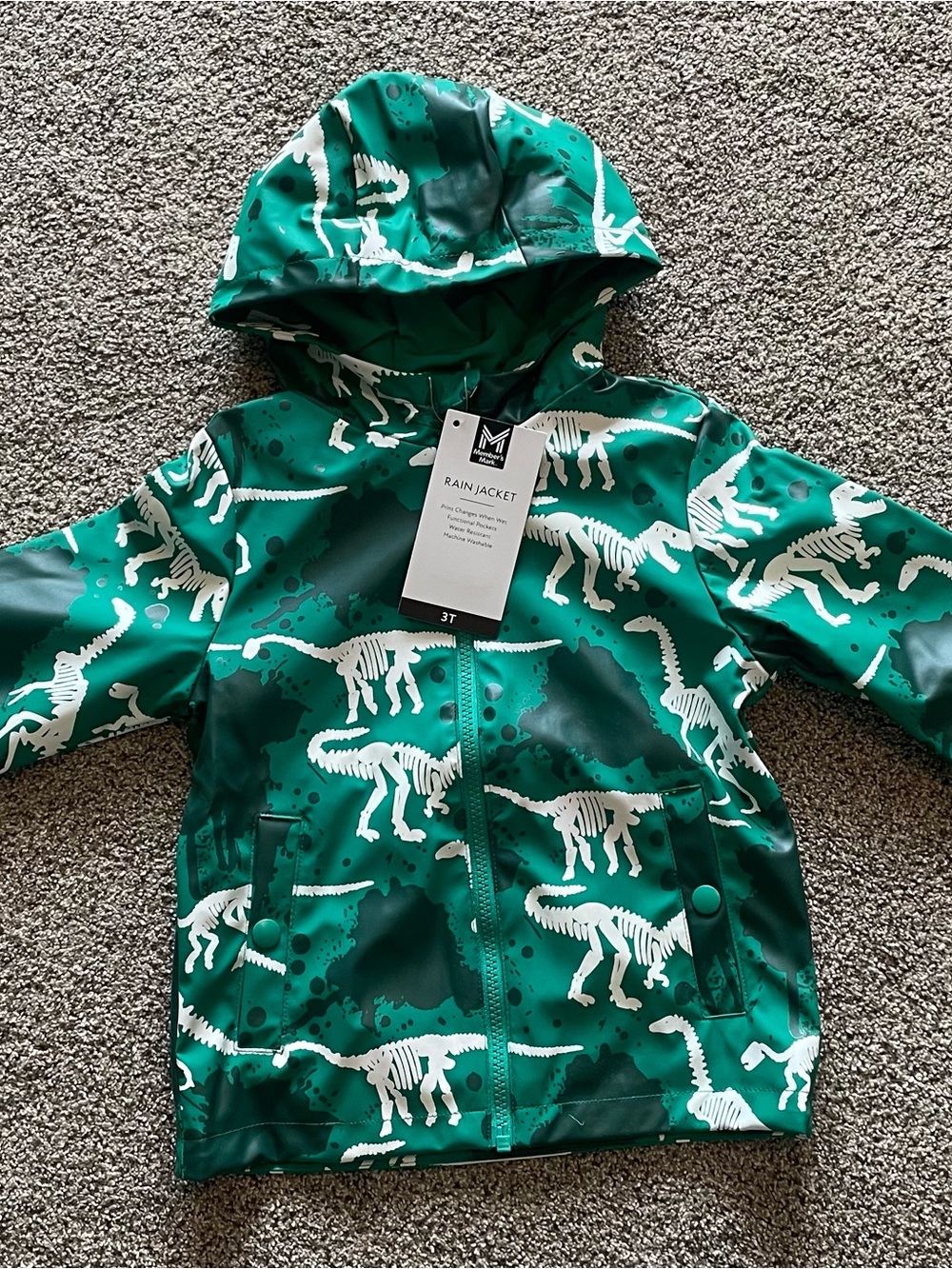 Kids' Green Dinosaur Skeleton Rain Jacket - Unbranded